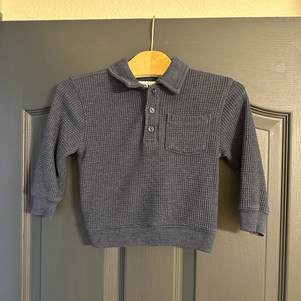 Kids Navy Blue Waffle Knit Shirt